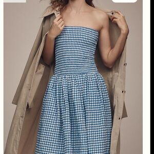 Maeve Strapless Blue Gingham Dress